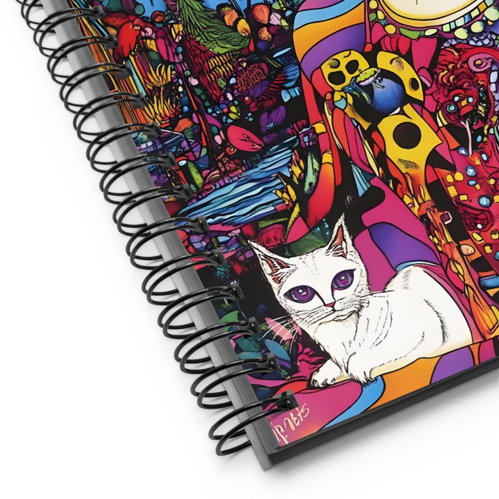 Psychedelic Dreamscape with Woman and Cat 
 Spiral Notebook | 140 pages
