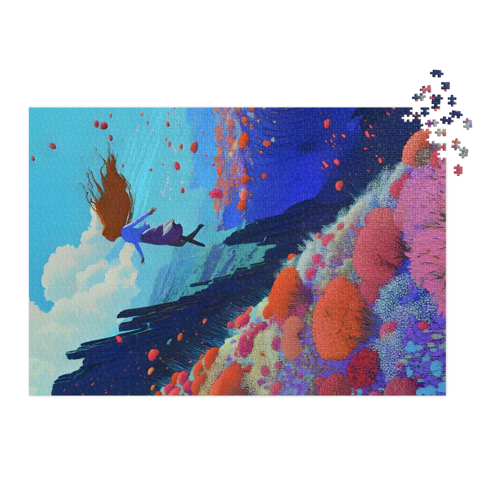 Surreal Woman Floating in Vibrant Landscape