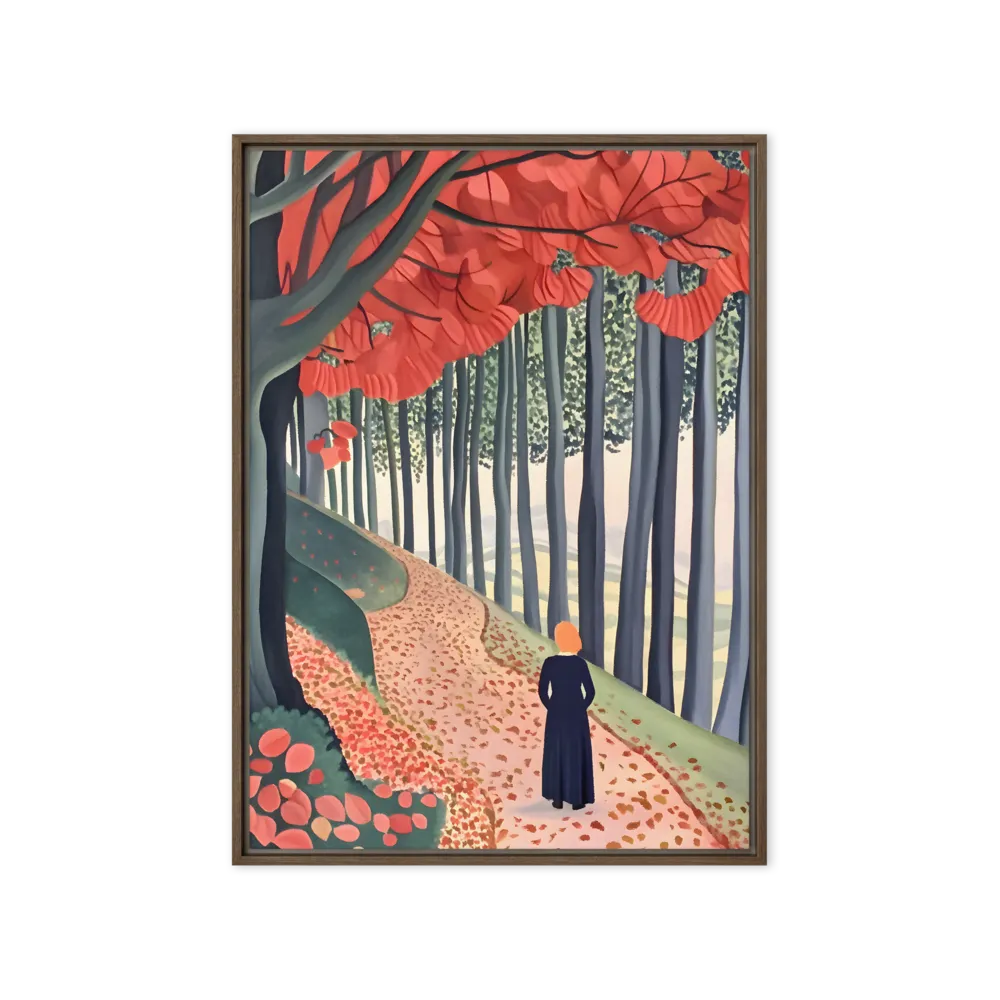 Solitary Stroll in Autumn Forest 
 Canvas with Black Frame