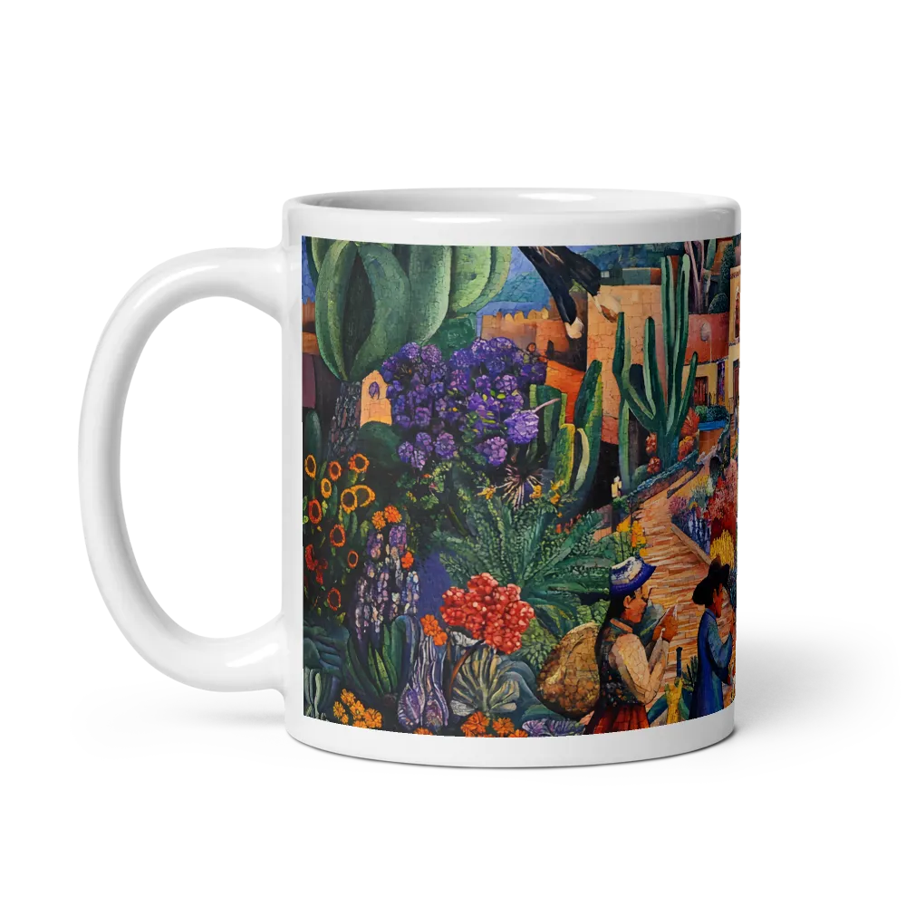 Vibrant Village Life 
 Mug with Dark Green inside