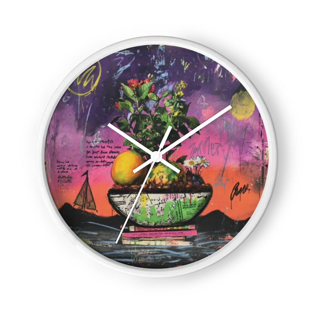 Botanisches Stillleben mit Graffiti | Wanduhr
