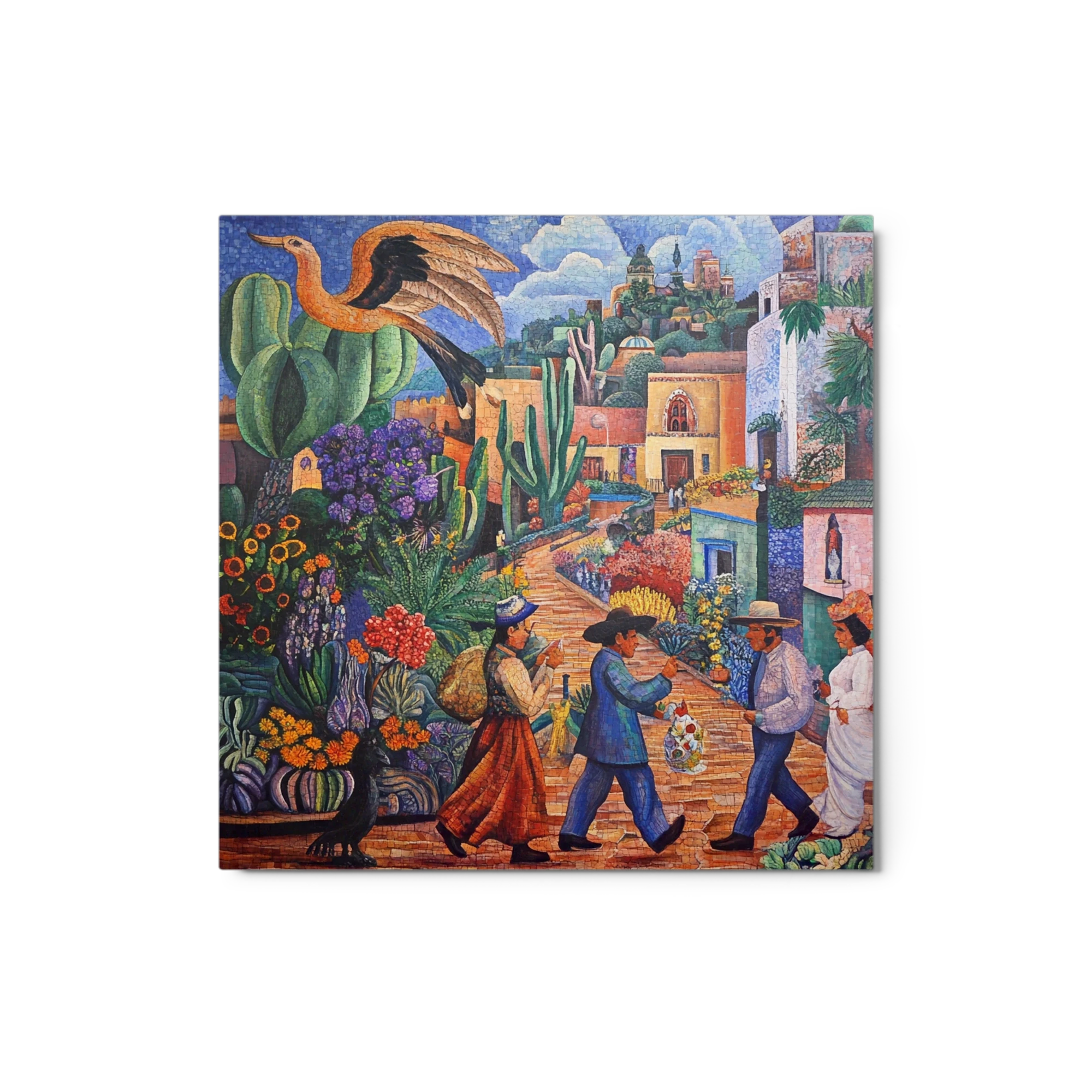 Vibrant Mosaic Village Scene