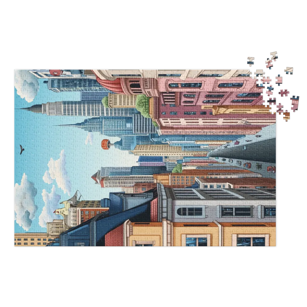 Colorful Cityscape Perspective 
 Jigsaw Puzzle in Tin Box