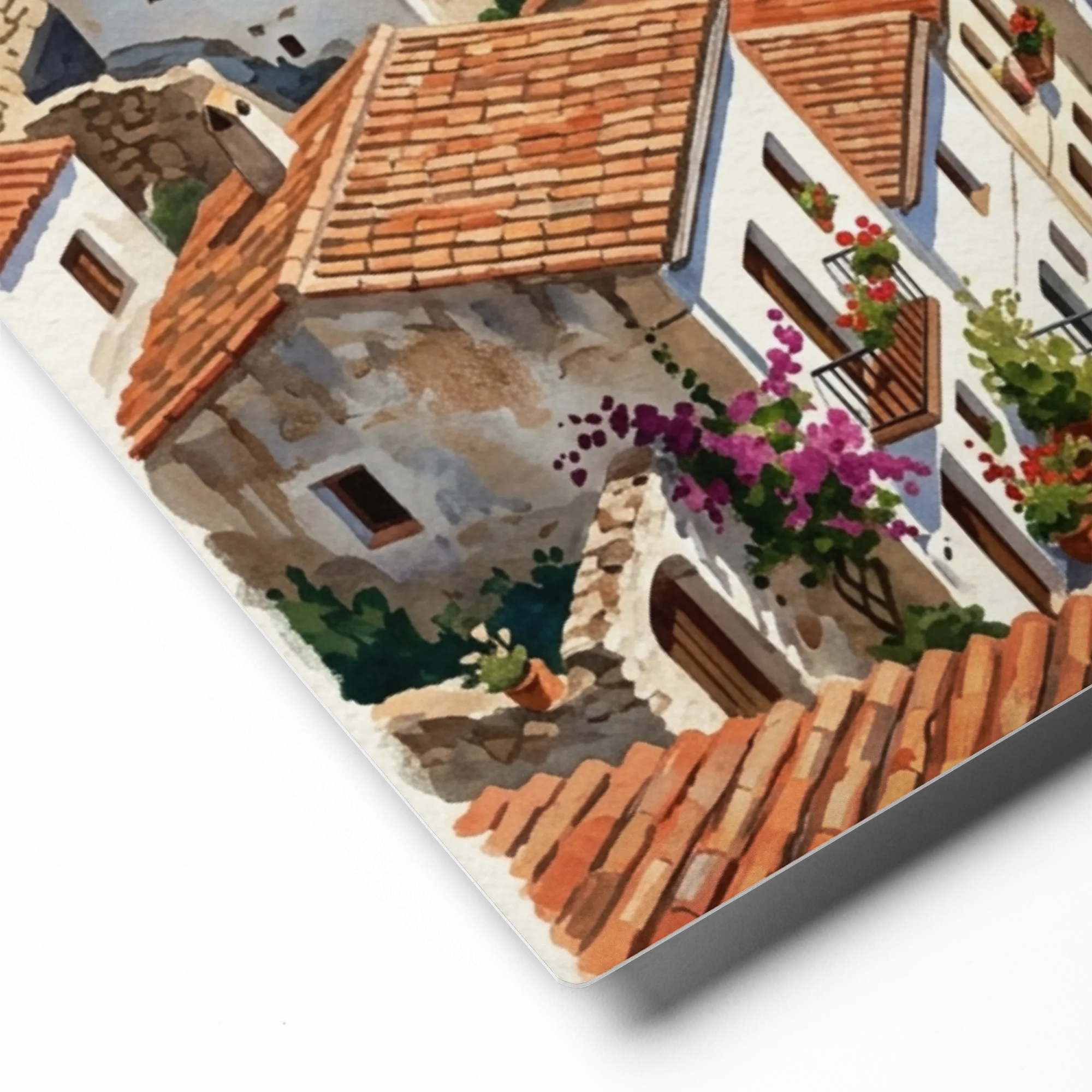Mediterranean Village Charm 
 Canvas with White Frame
