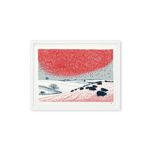 Swirling Red Sky and Sheep | Art Print