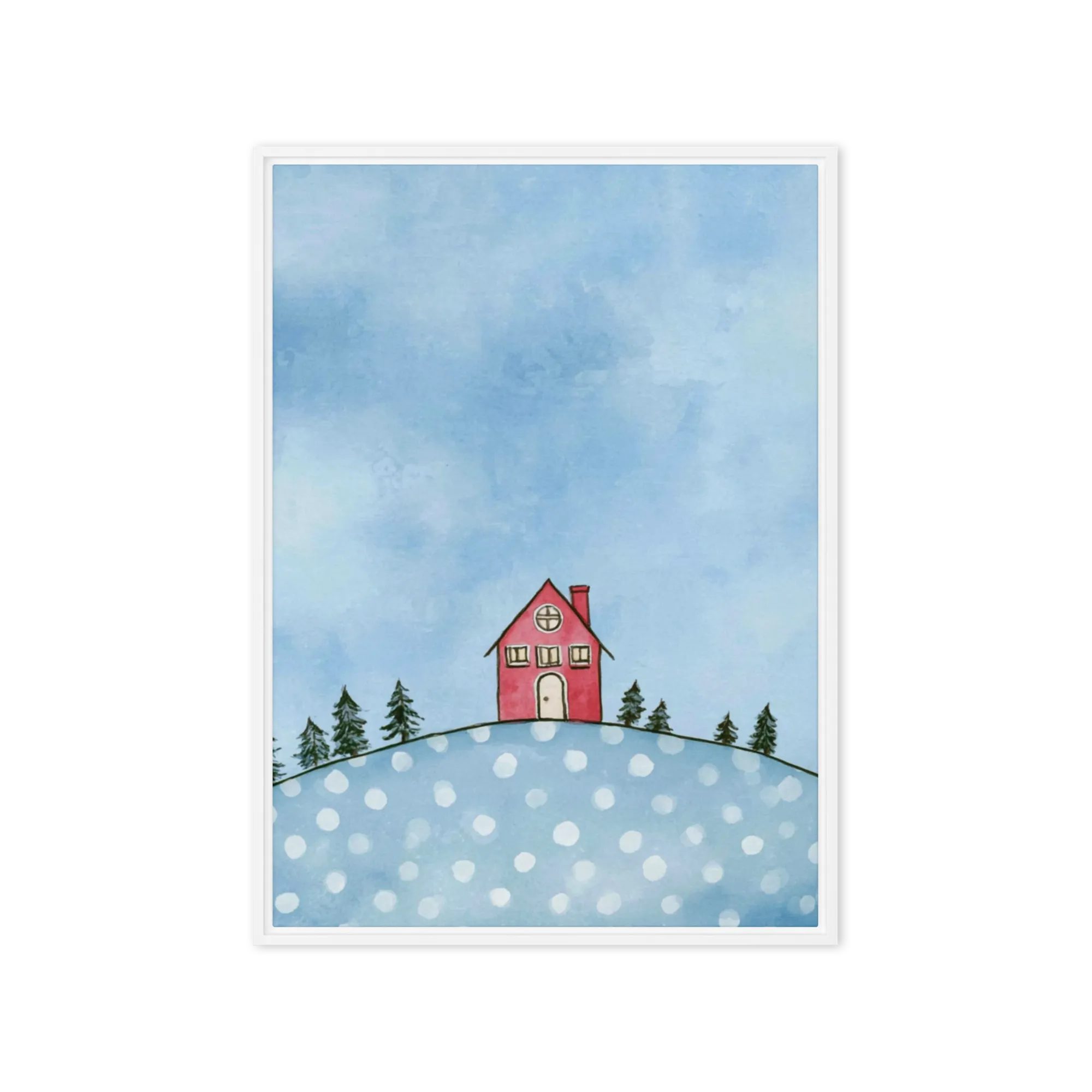 The Red Cottage 
 Canvas with White Frame