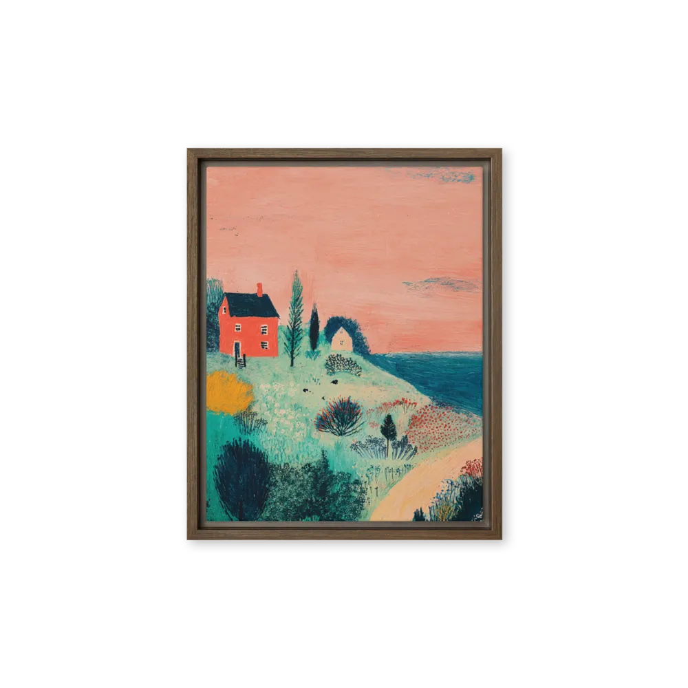Cottage on the Coast 
 Poster with Red oak Frame | 18″x 18″