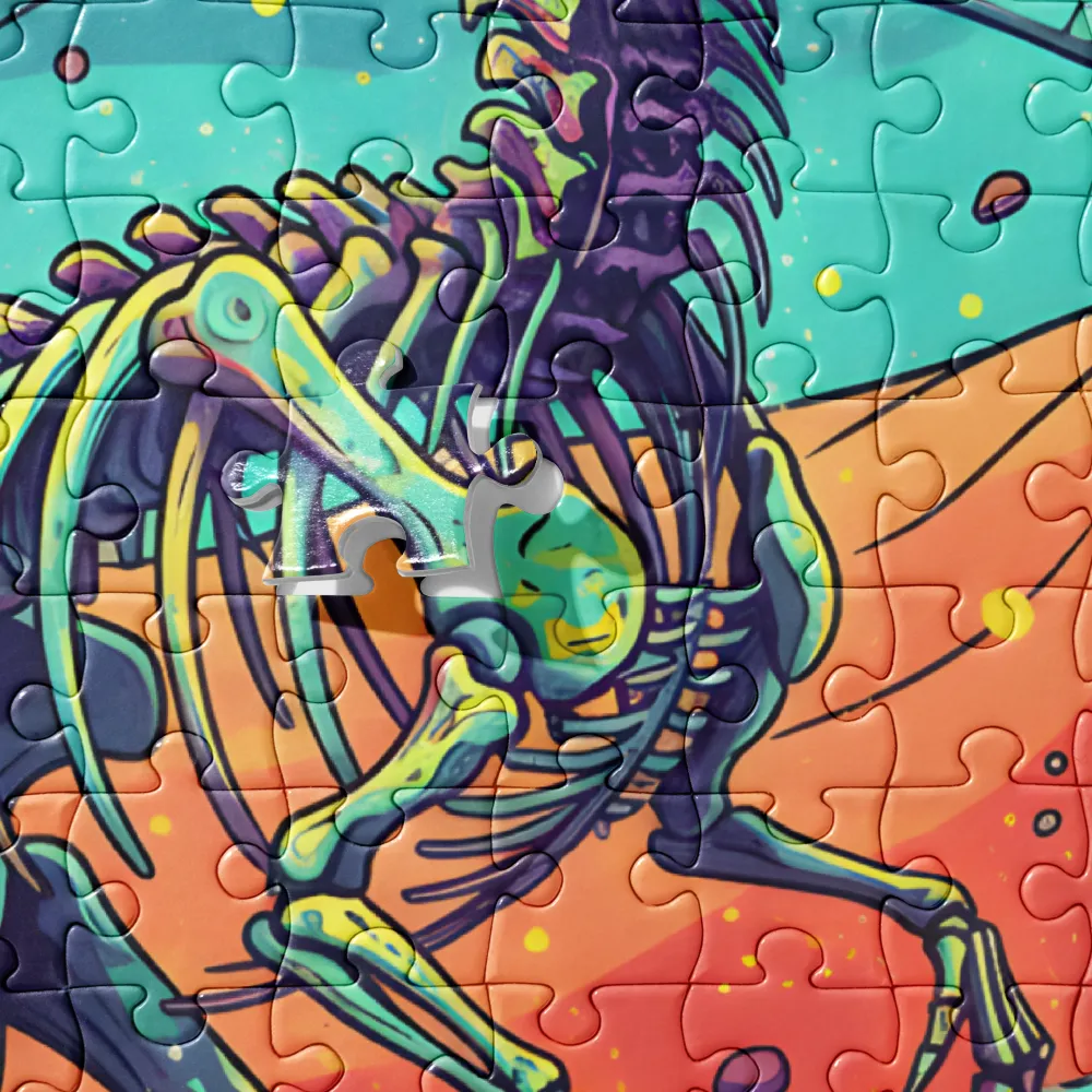 Psychedelic Raptor Skeleton 
 Jigsaw Puzzle in Tin Box