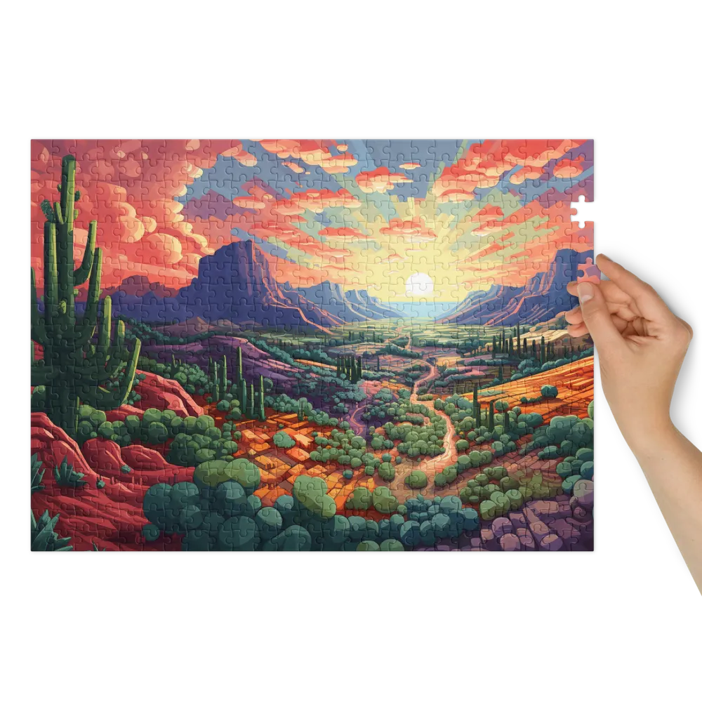 Stylized Desert Sunset 
 Jigsaw Puzzle in Tin Box
