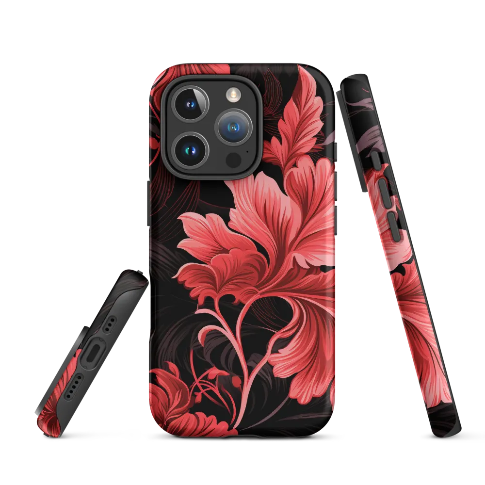 Red Floral Pattern on Black Background