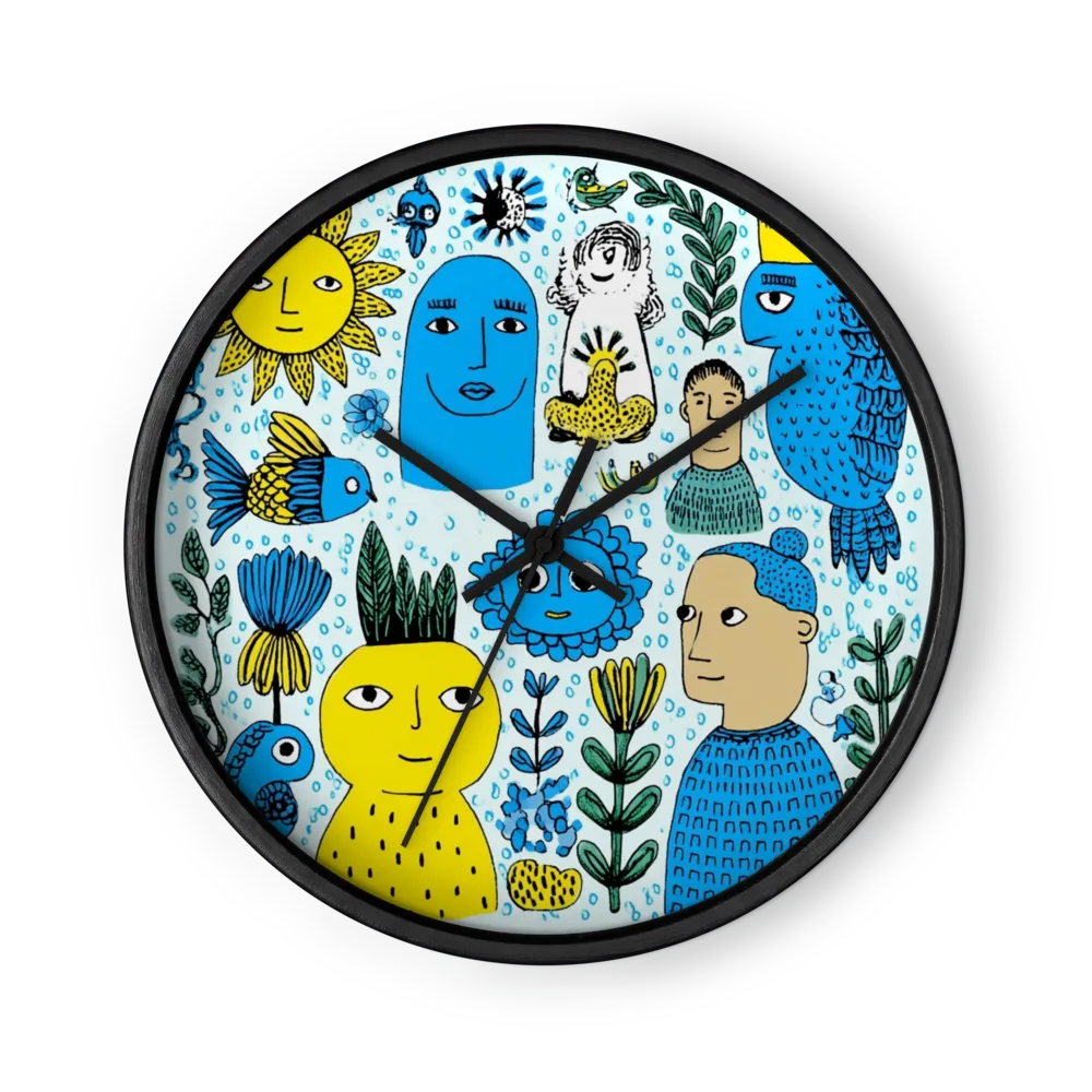 Blaue und Gelbe Volkskunst | Wanduhr