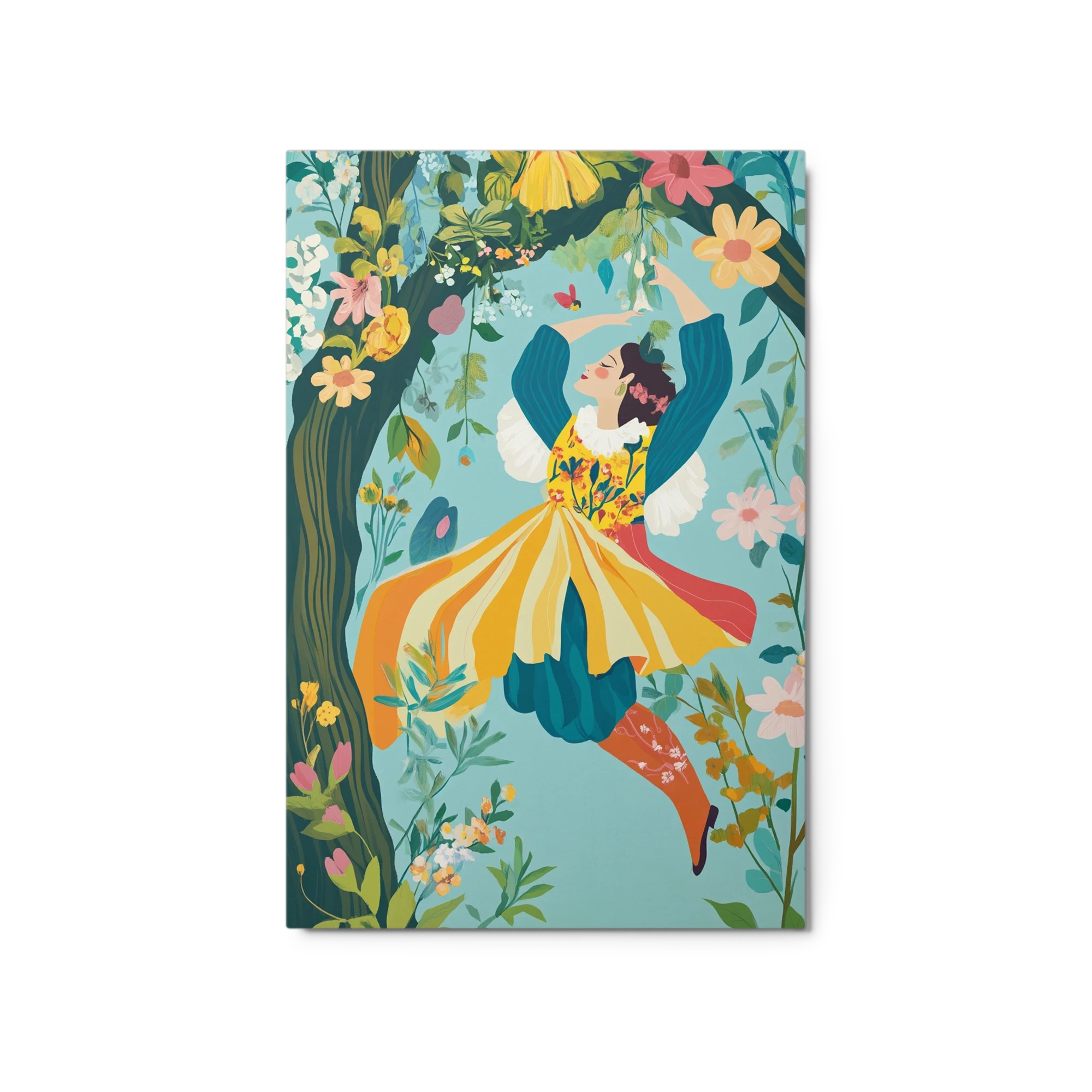 Joyful Female Figure in Floral Nature