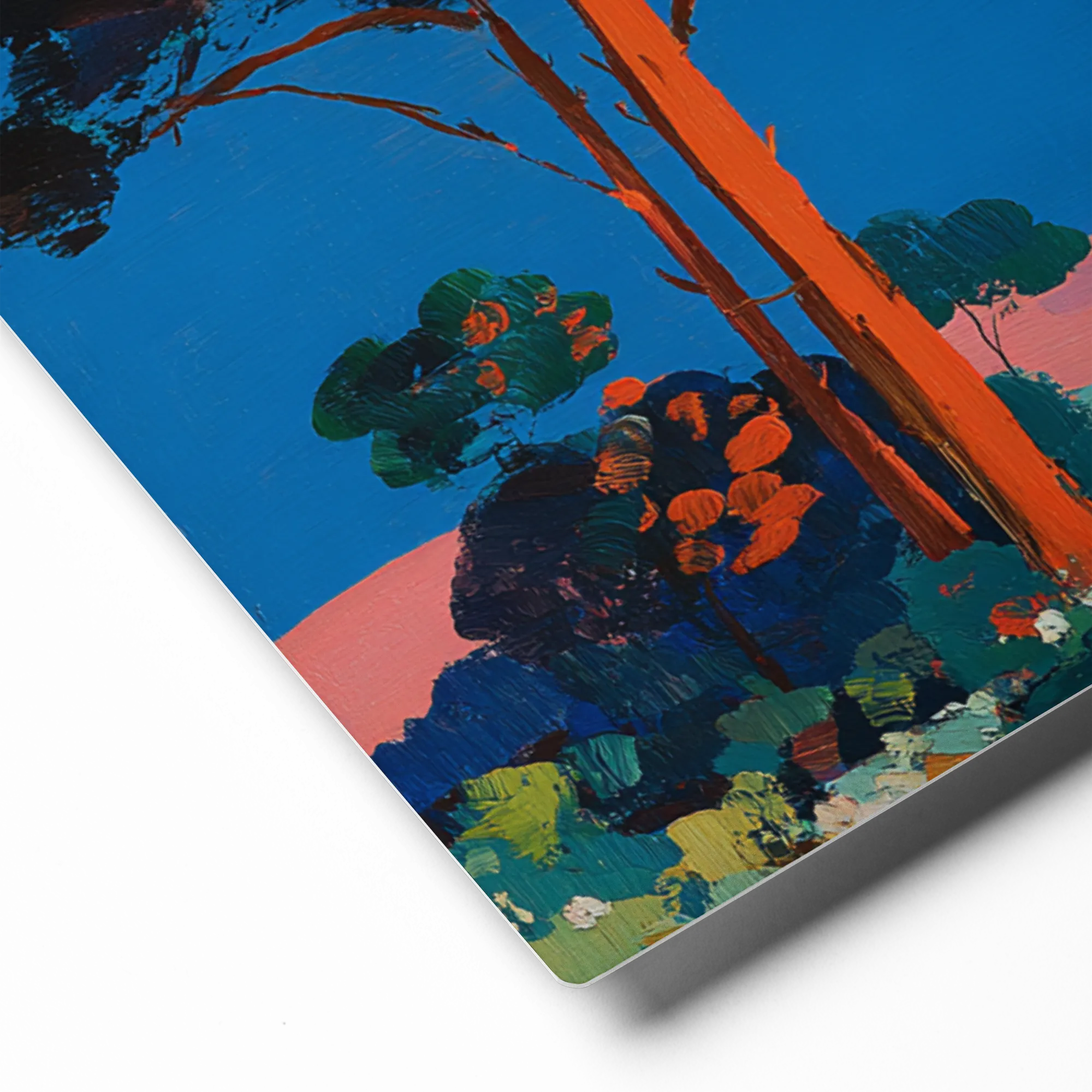 Blue Night Pink Pathway 
 Canvas with Brown Frame