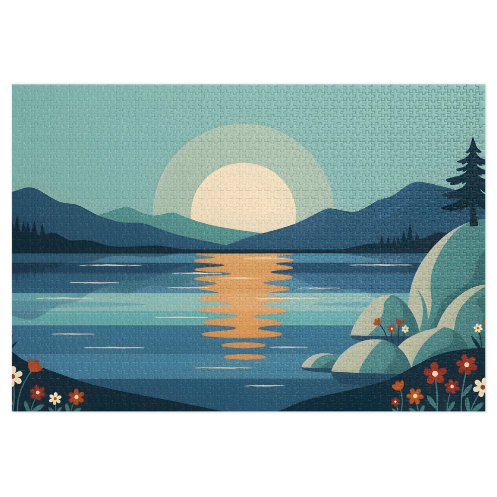 Tranquil Lake Sunset 
 Jigsaw Puzzle in Tin Box