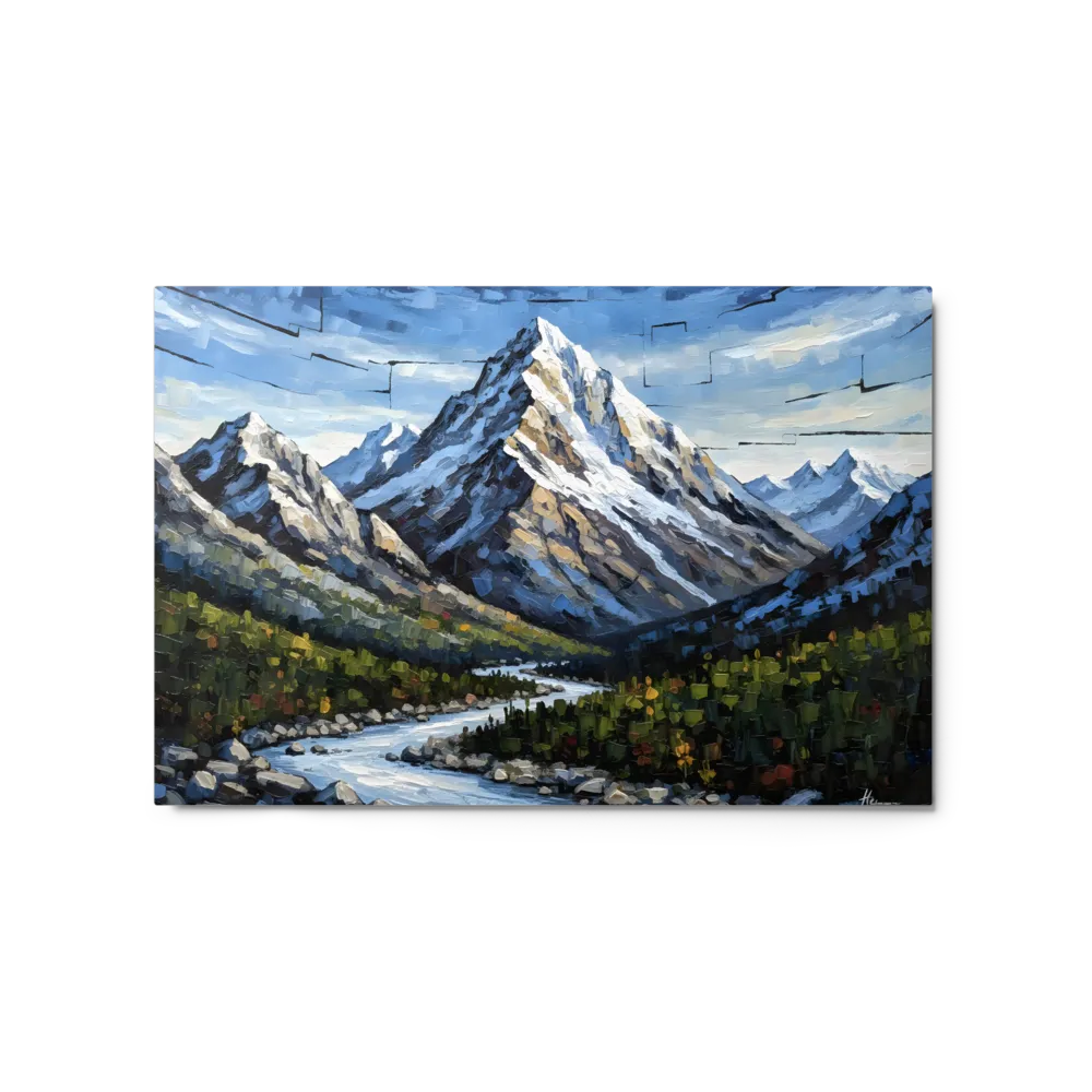 Impasto Mountain River Valley 
 Metal Print | 16″x 20″