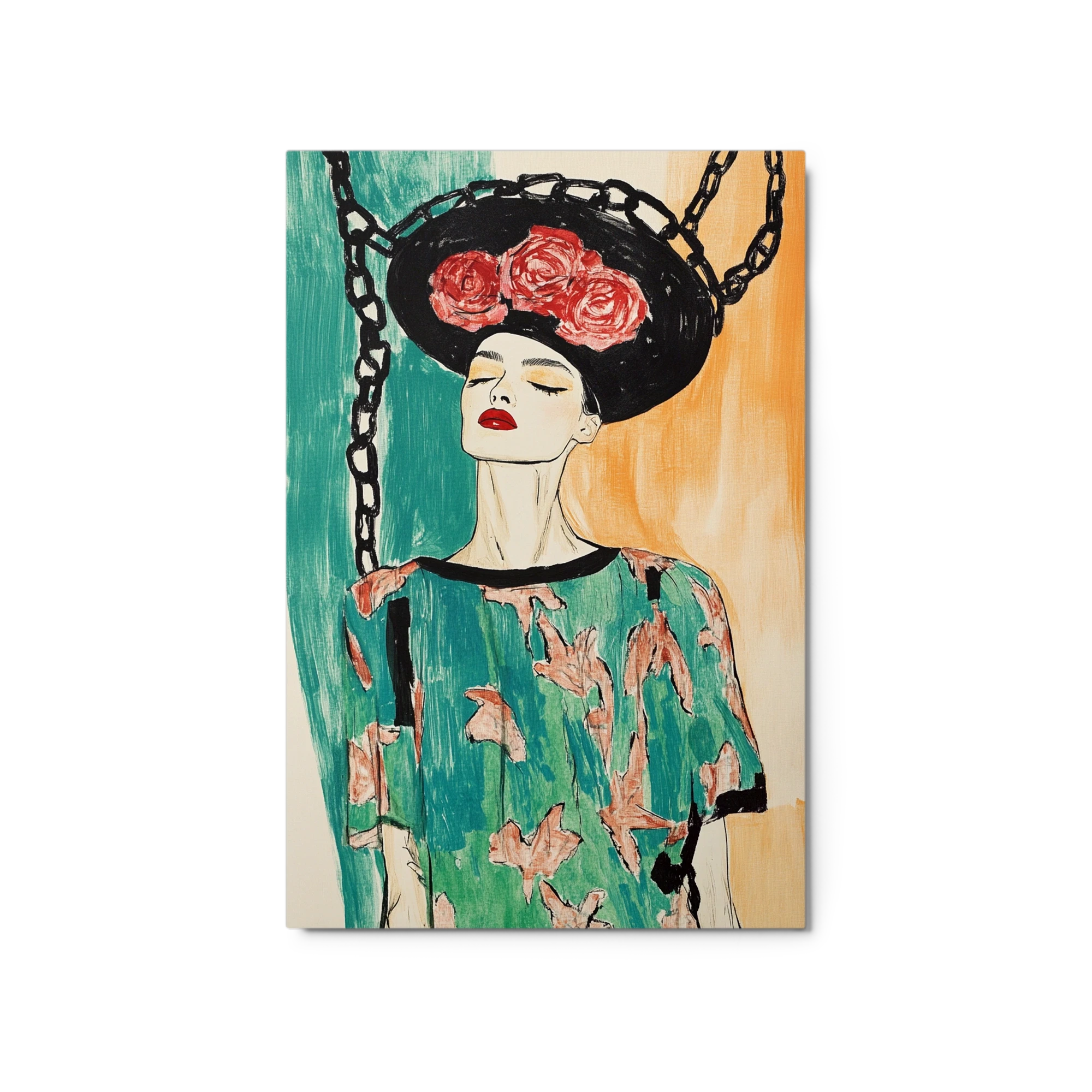 Fashion Illustration of a Woman with Floral Hat
