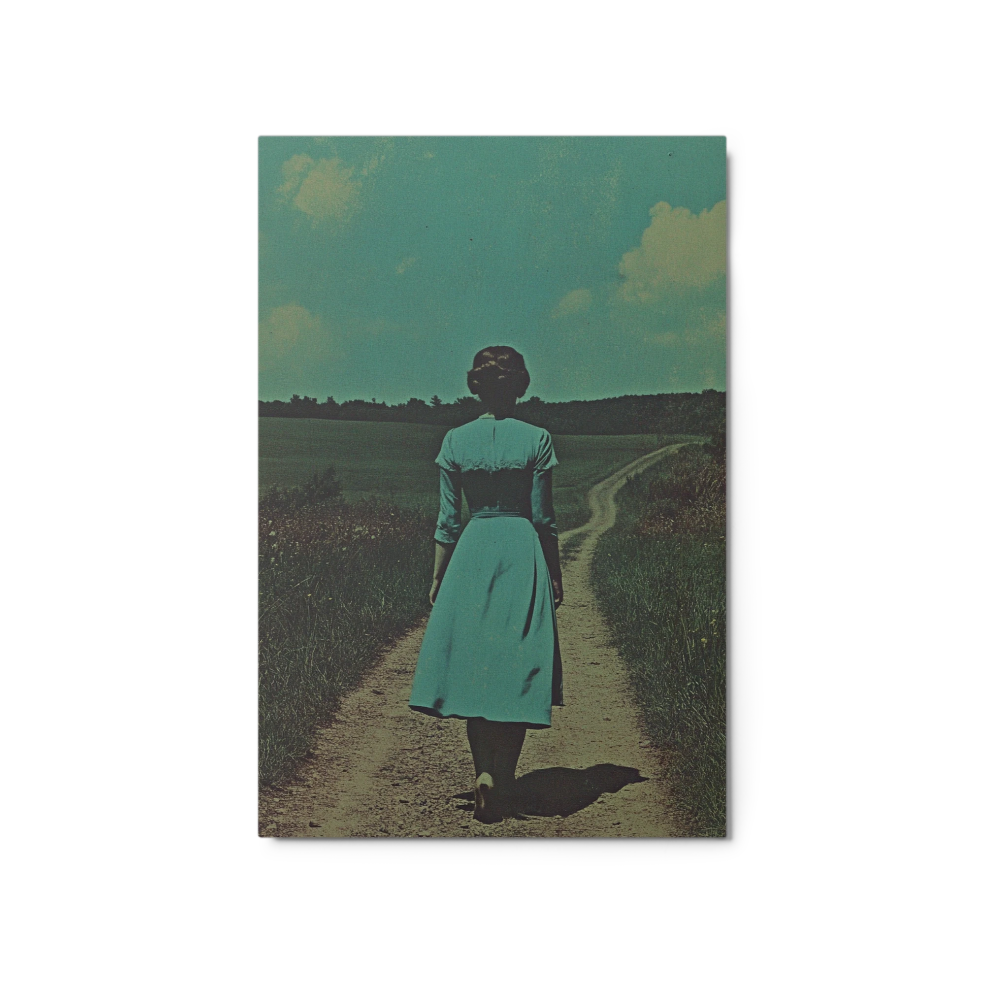 Woman on a Path in Blue Dress