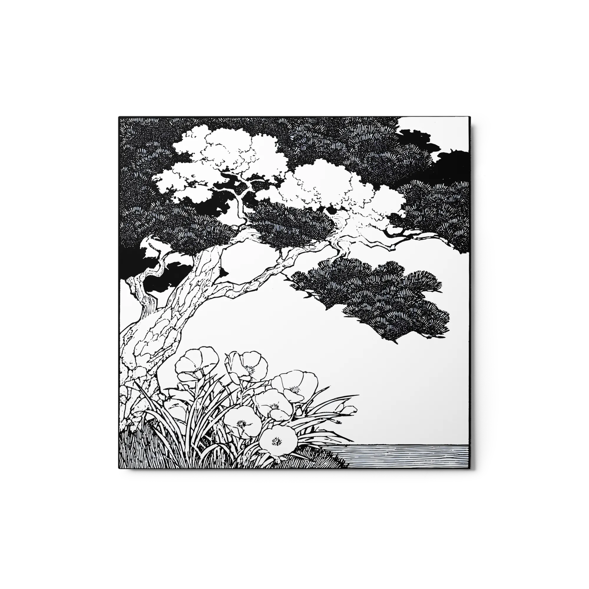 Ukiyo-e Pine and Morning Glories 
 Metal Print | 12″x 12″
