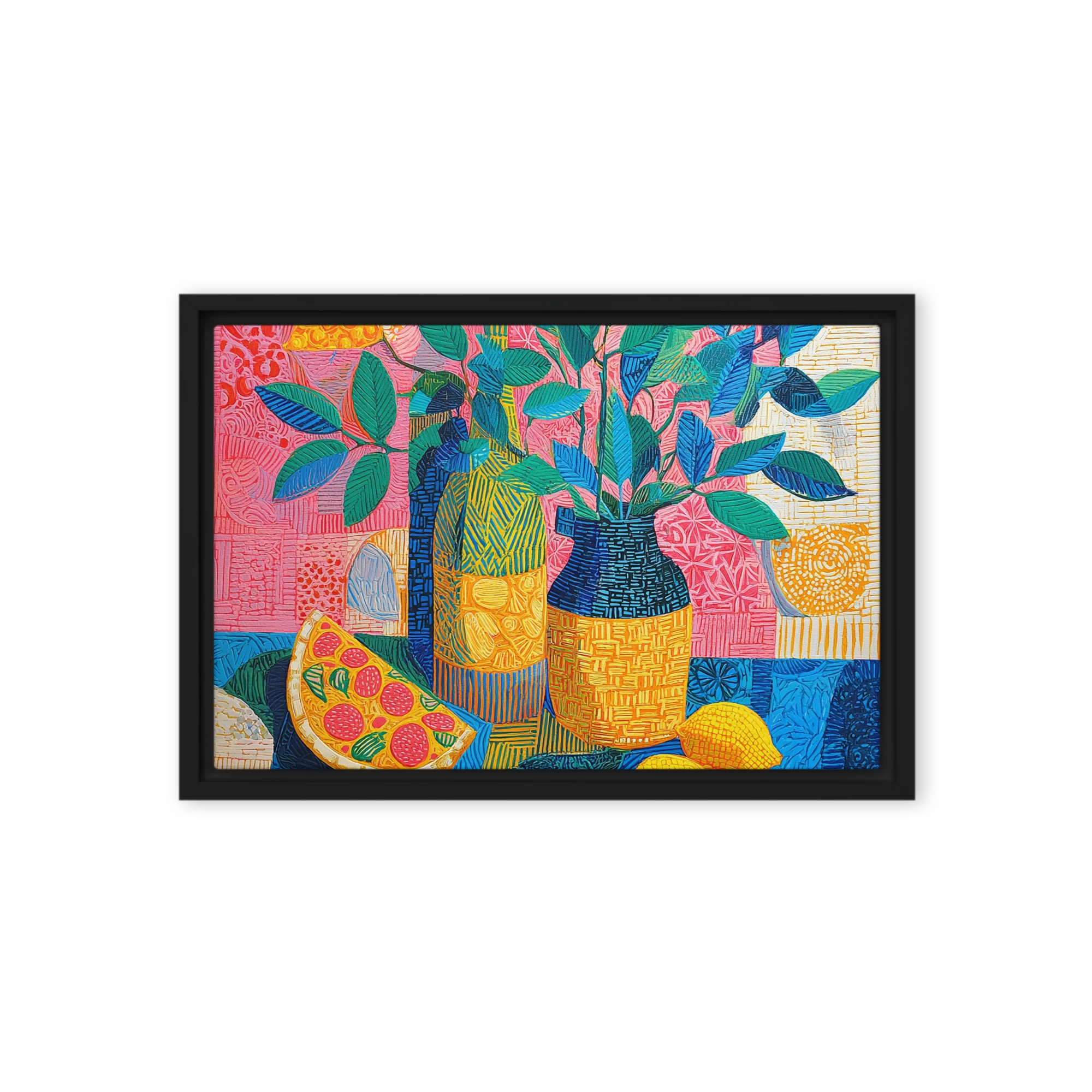 Patterned Neo-Folk Expressionism Wall Art — Pink, Cobalt, Lemon