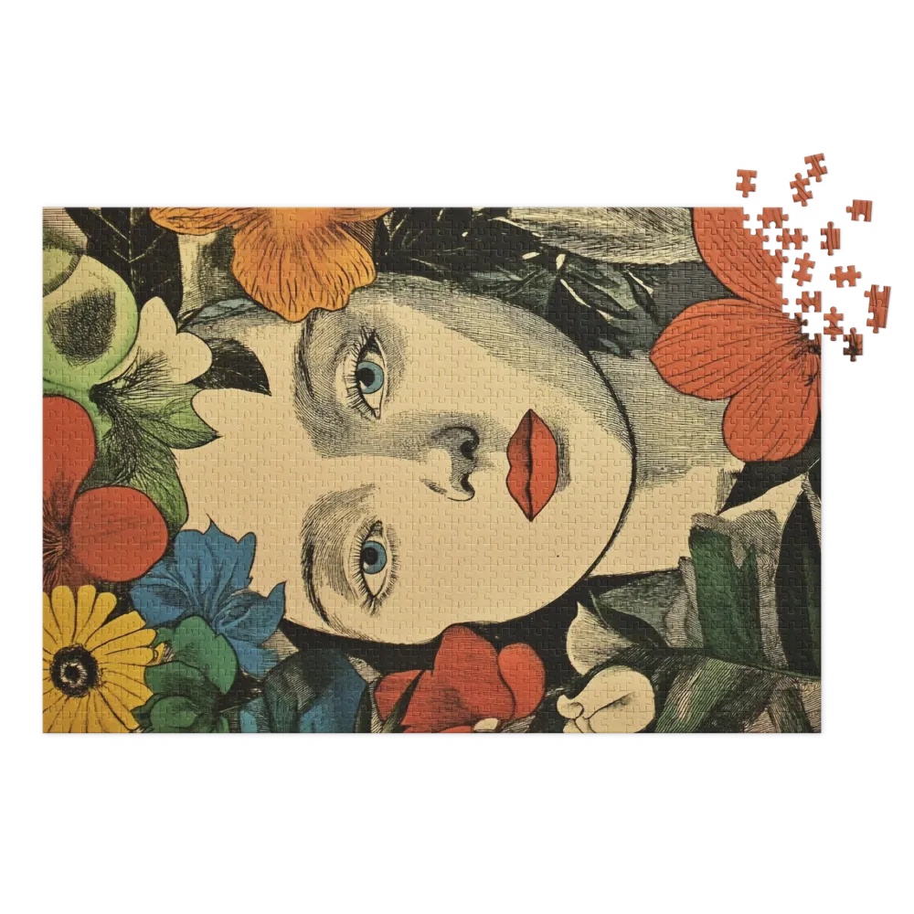 Colorful Portrait of Girl with Flowers