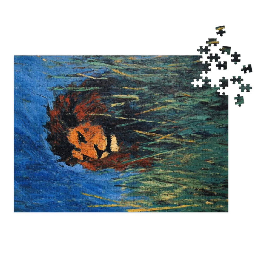 Expressionistic Lion in Grass