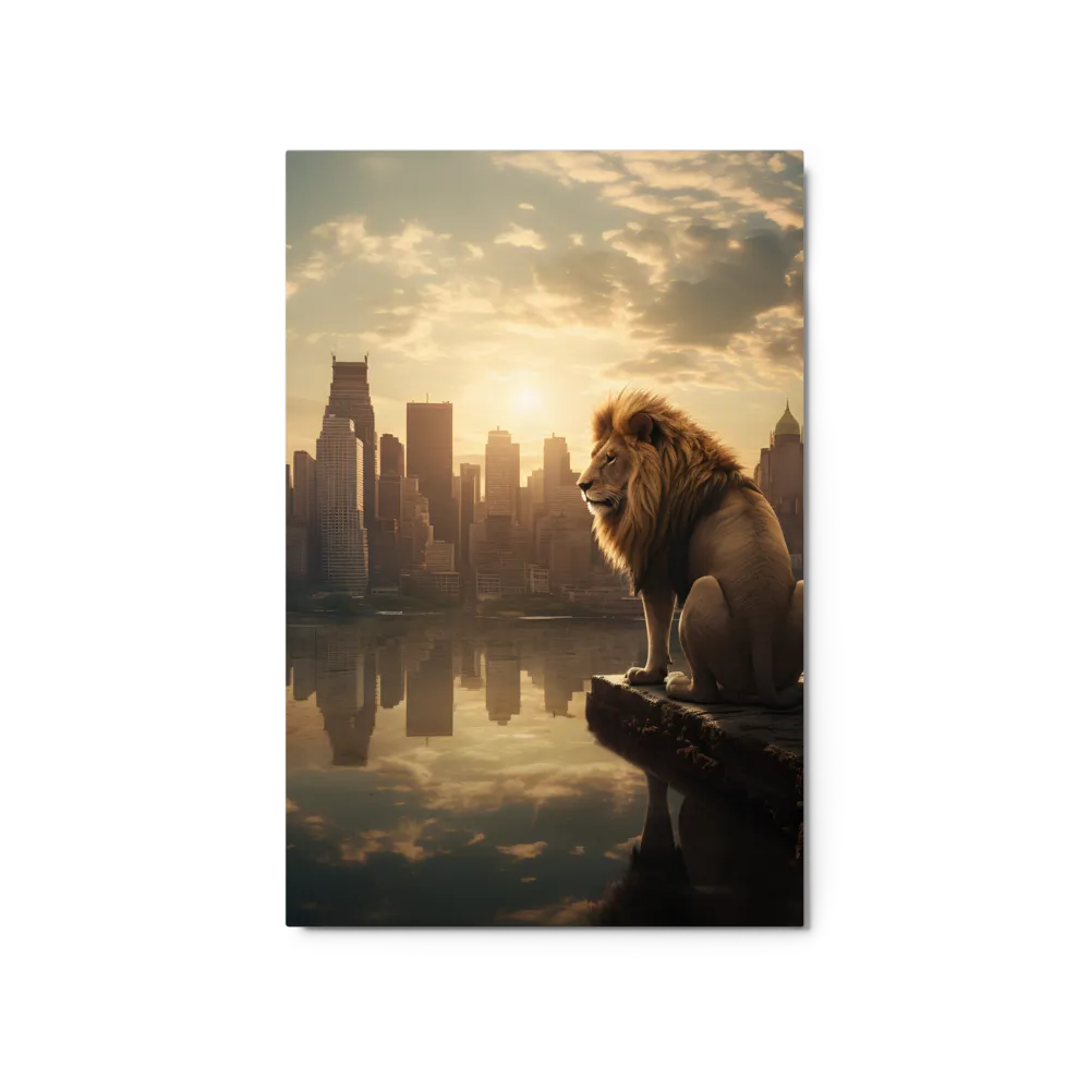 Lion Overlooking City at Sunset
