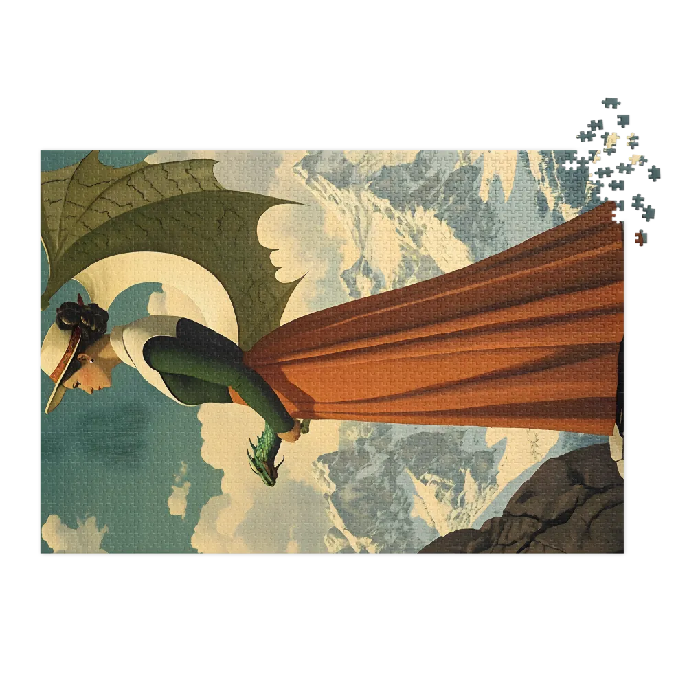 Surreal Woman with Dragon and Mountains