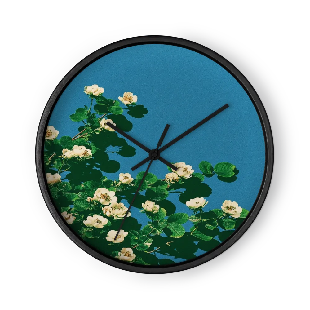 White Blossoms Under Blue Sky | Wall Clock