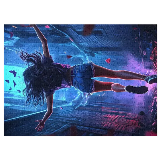 Female Figure Running in Vibrant Alley | Jigsaw Puzzle (252/520 pieces)