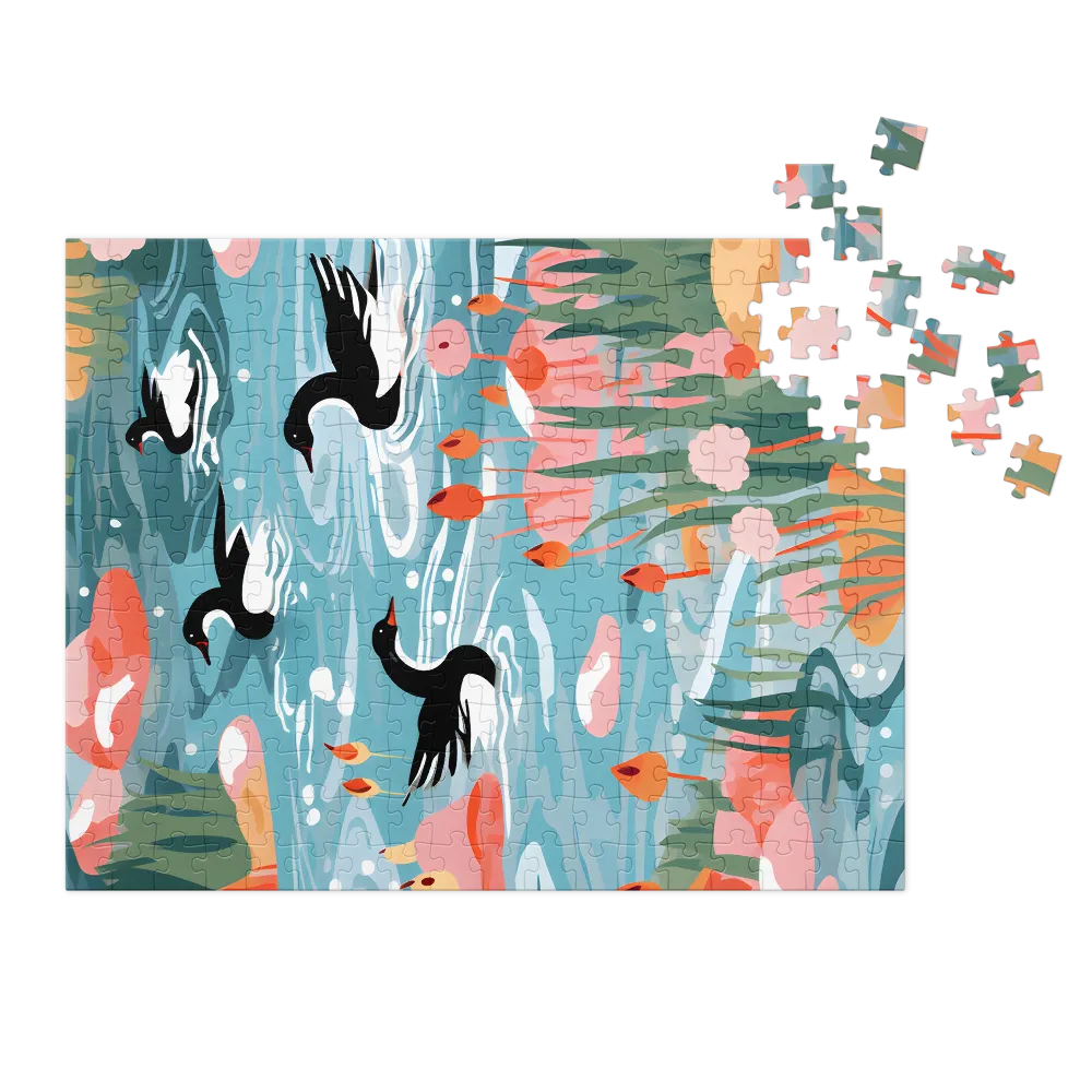 Swimming Ducks in a Serene Pond | Jigsaw Puzzle (252/520 pieces)