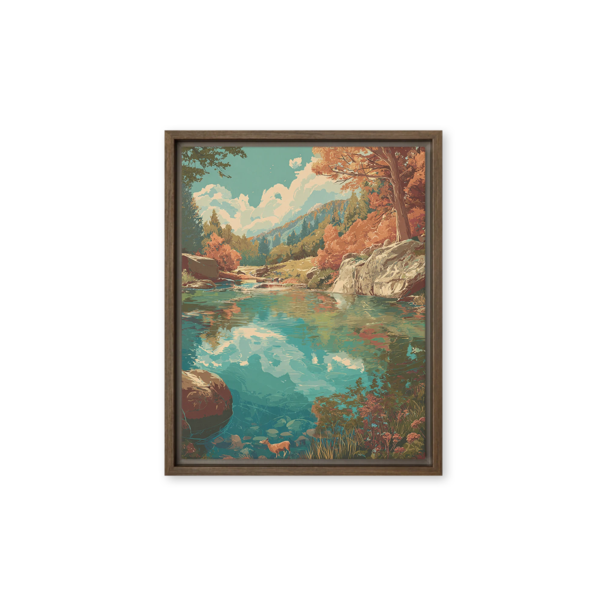 Autumn River with Deer | Art Print