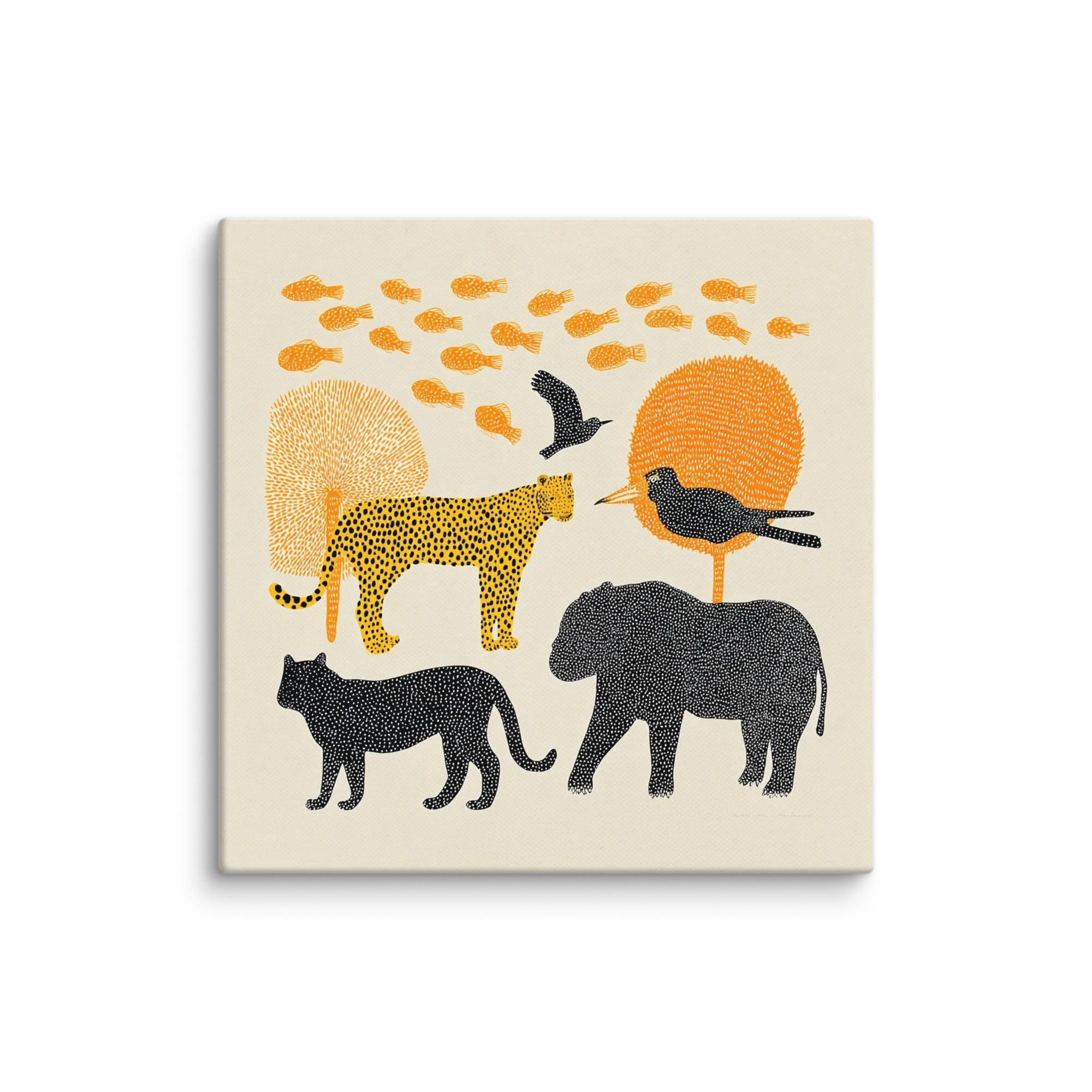 Ochre Stippled Folk Wall Art — Dotted Hills And Suns