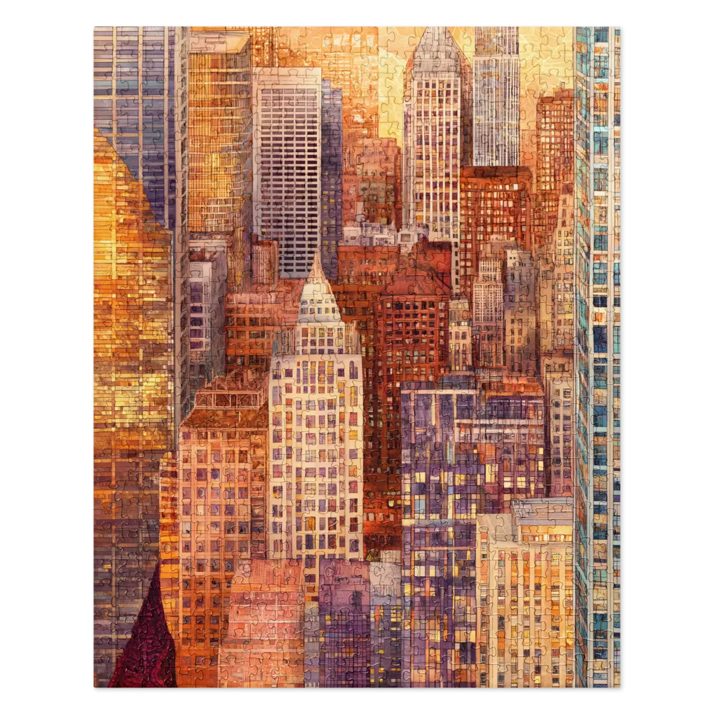 Watercolor City Skyline 
 Jigsaw Puzzle in Tin Box