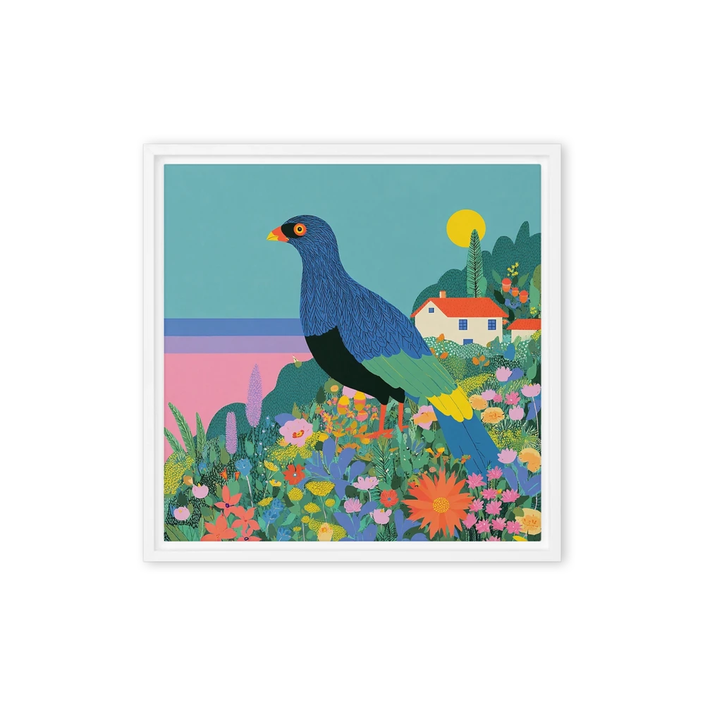 Blue Bird in Flower Field | Art Print