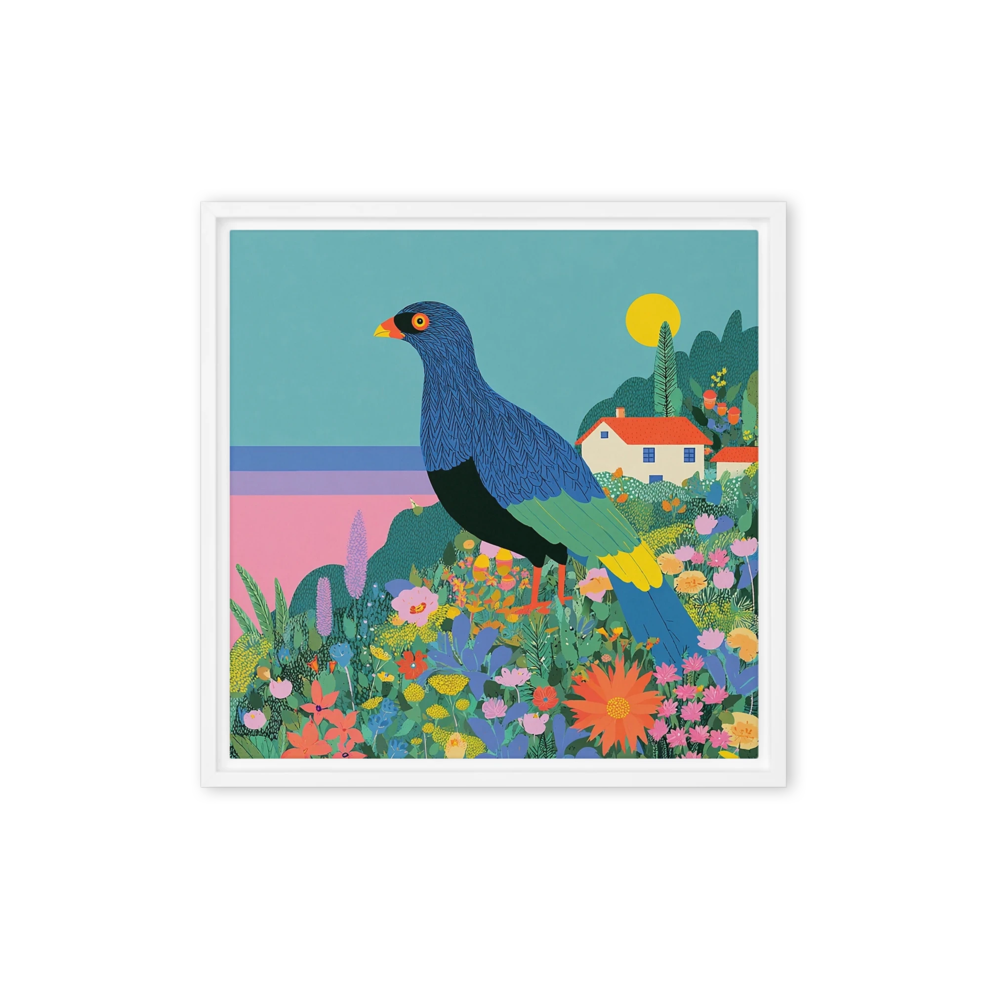 Blue Bird in Flower Field | Art Print