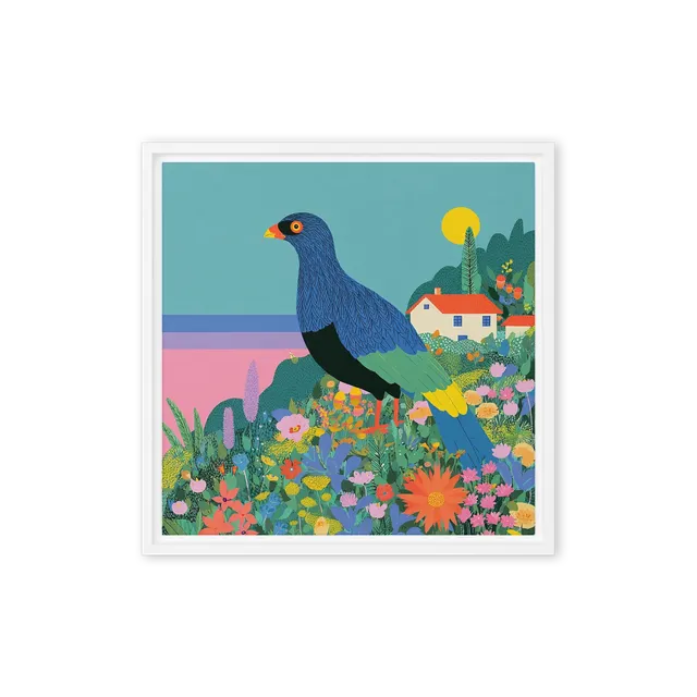 Blue Bird in Flower Field | Art Print
