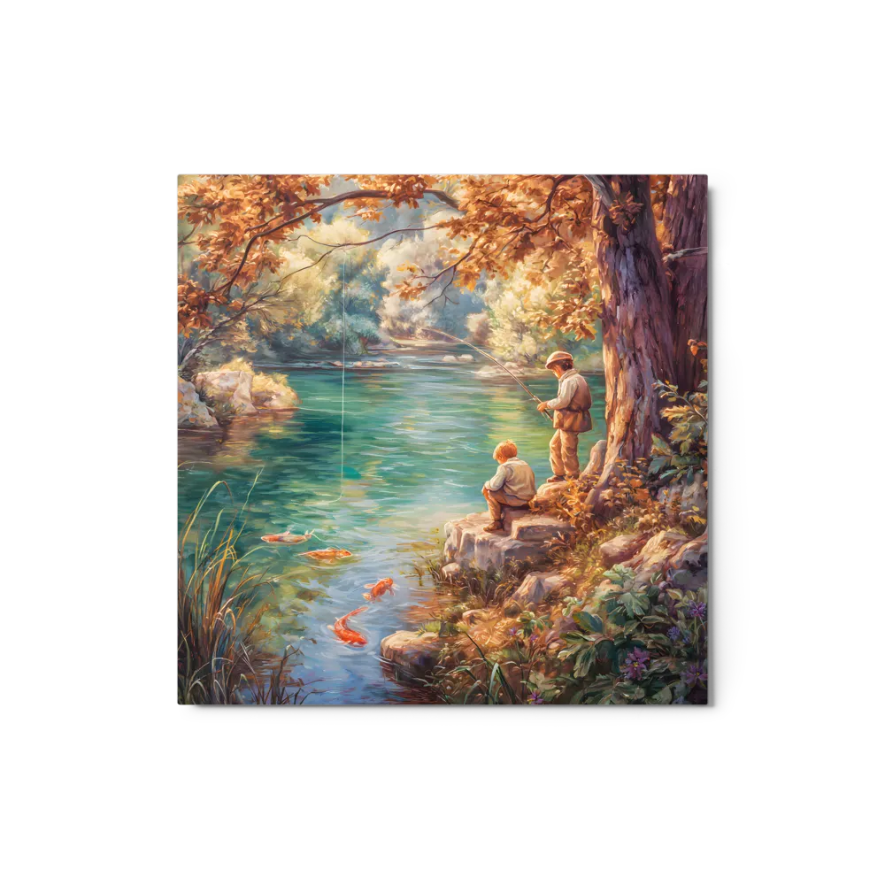 Autumn Fishing with Koi 
 Canvas with Brown Frame