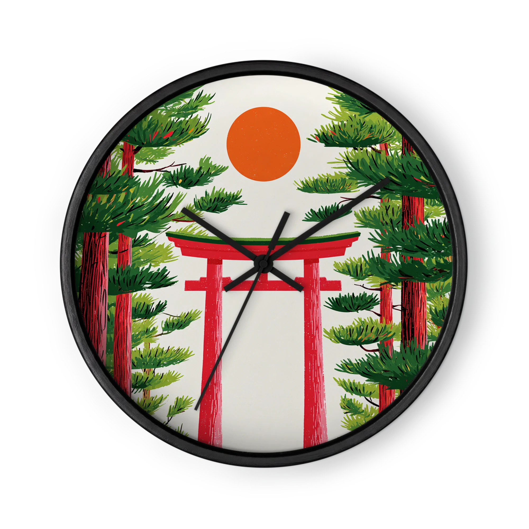 Red Torii and Pine Sanctuary | Wall Clock
