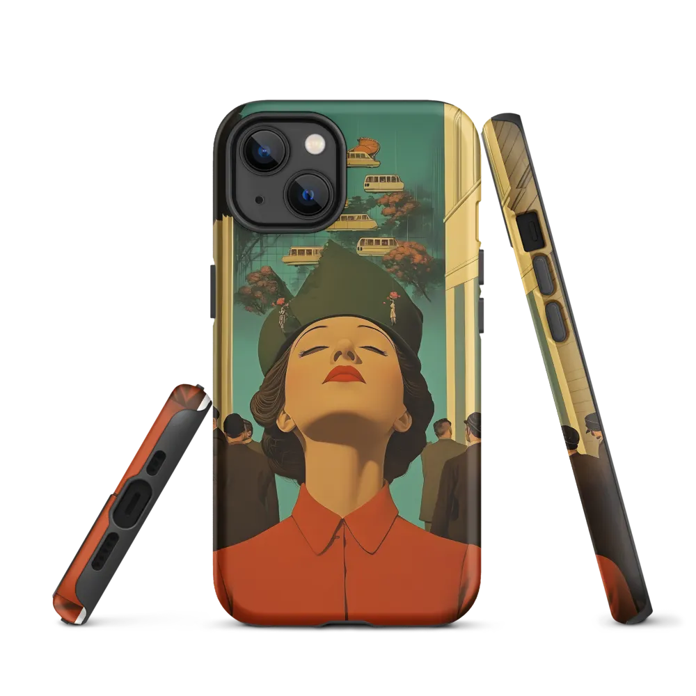 Surreal Woman with Floating Trams | Phone Case