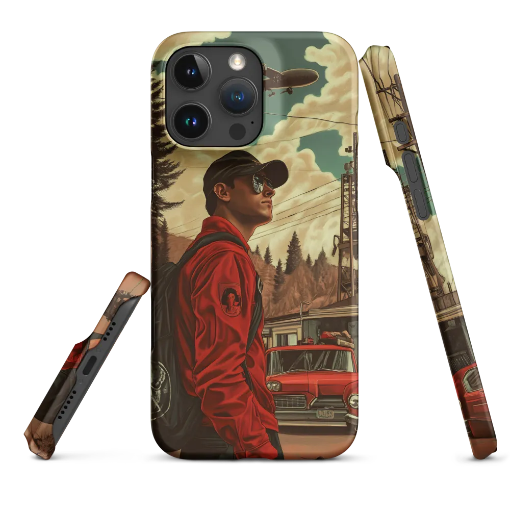 Young Man in Red Jacket in Urban Landscape | Phone Case