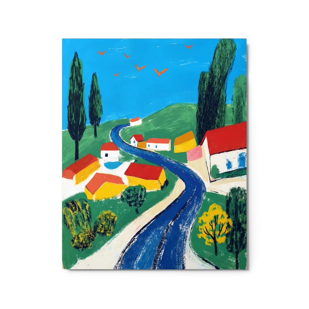 Vibrant Village Landscape 
 Canvas with Brown Frame