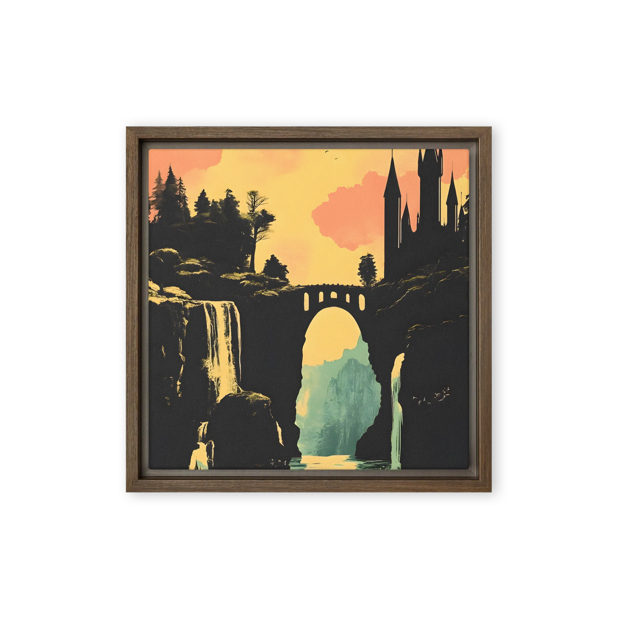 Surreal Castle and Waterfall Art
