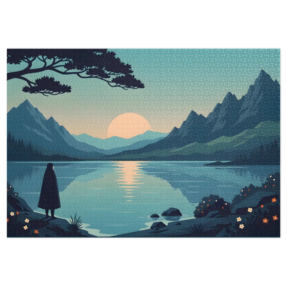 Tranquil Mountain Lake Sunset 
 Jigsaw Puzzle in Tin Box