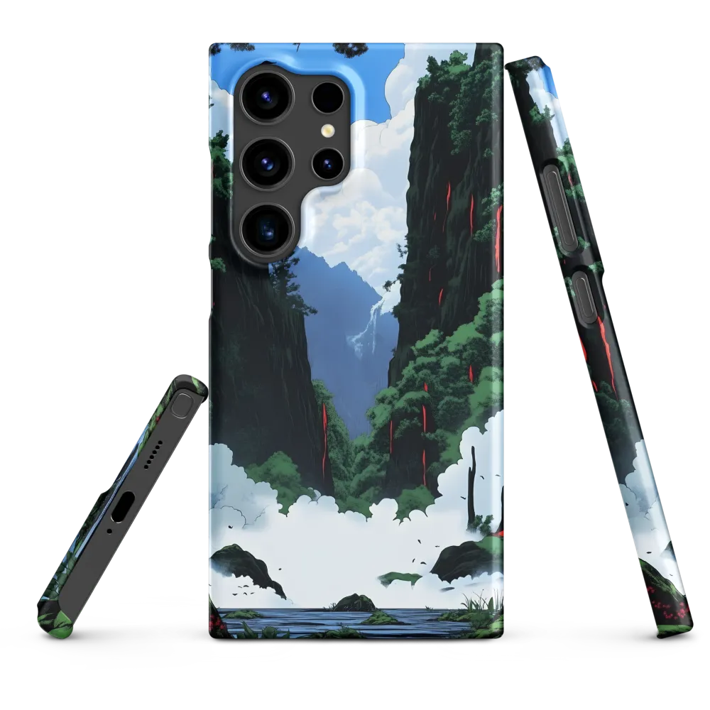Vibrant Valley Landscape with Waterfall | Phone Case