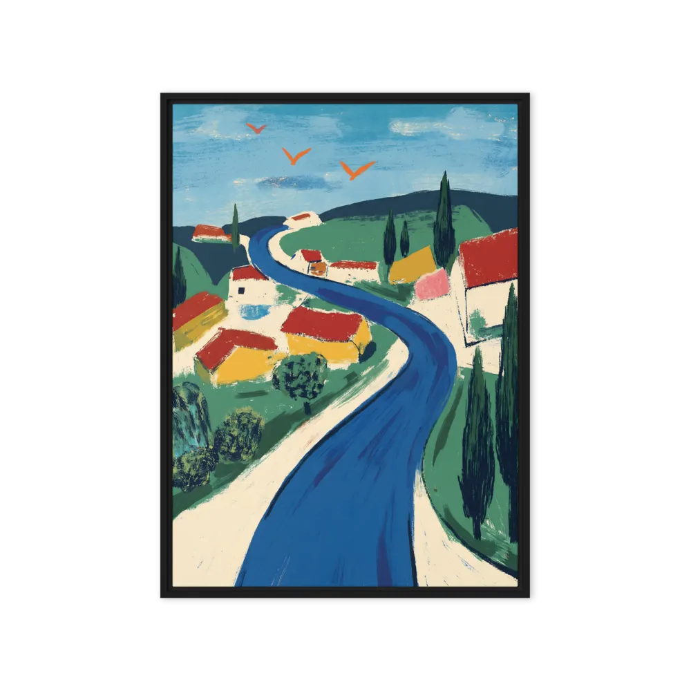 River through the Village 
 Poster with White Frame | 12″x 16″