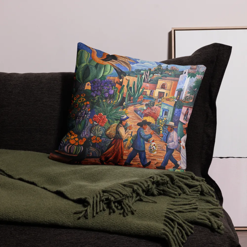 Vibrant Village Life 
 Pillow Case | 18″×18″