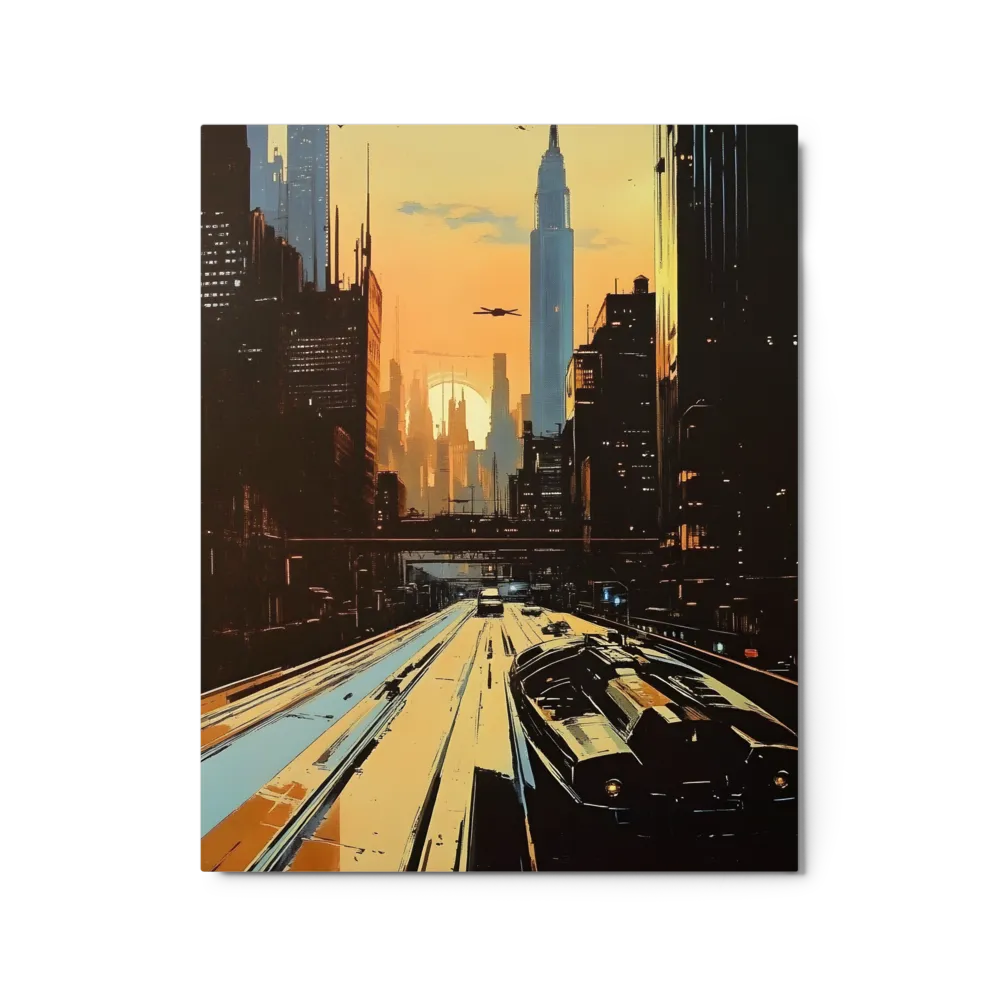 Retrofuturistic Urban Sunset 
 Canvas with Black Frame