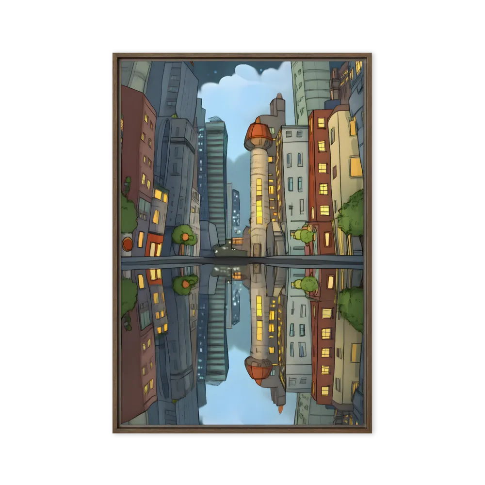 Urban Reflection at Night 
 Canvas with White Frame