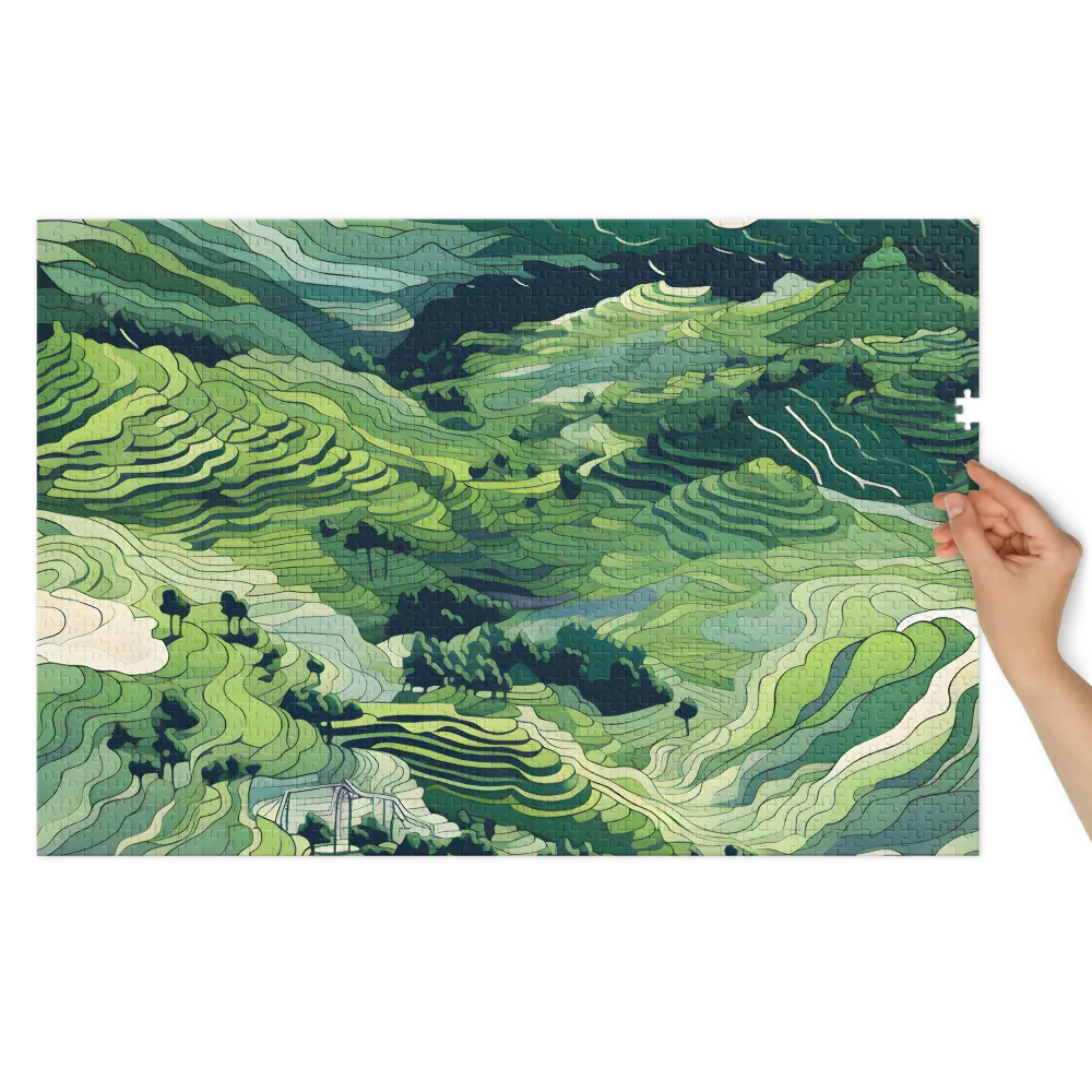 Stylized Green Landscape | Jigsaw Puzzle (252/520 pieces)