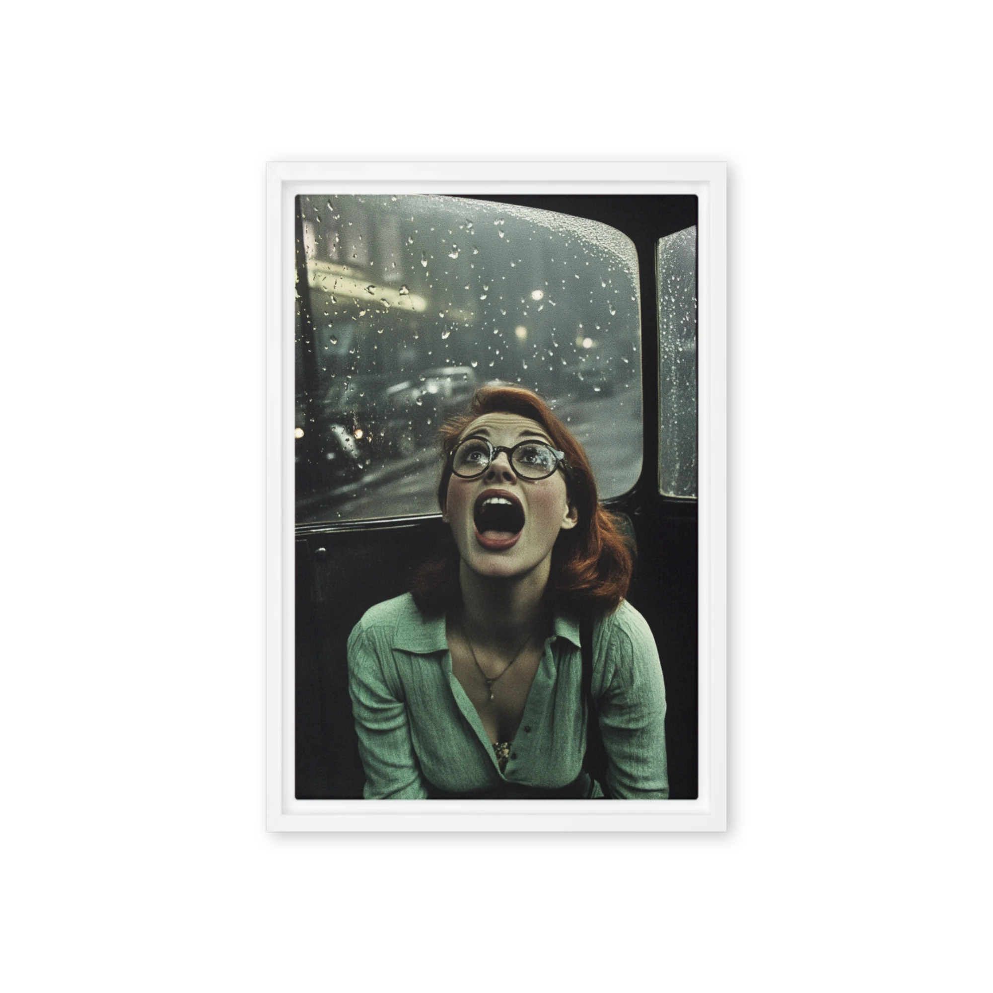 Vintage Photograph of a Surprised Woman in Rain